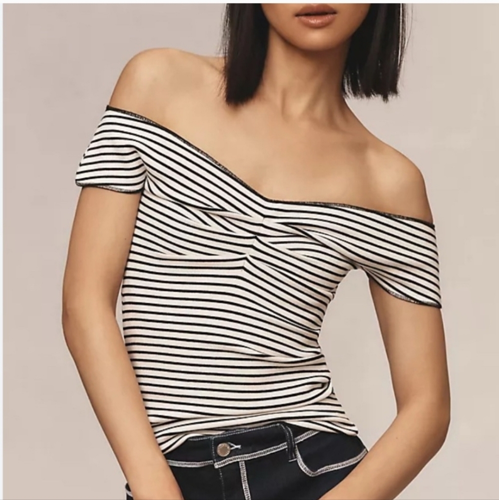 Anthropologie Maeve Off-Shoulder Striped Top New Without Tags
